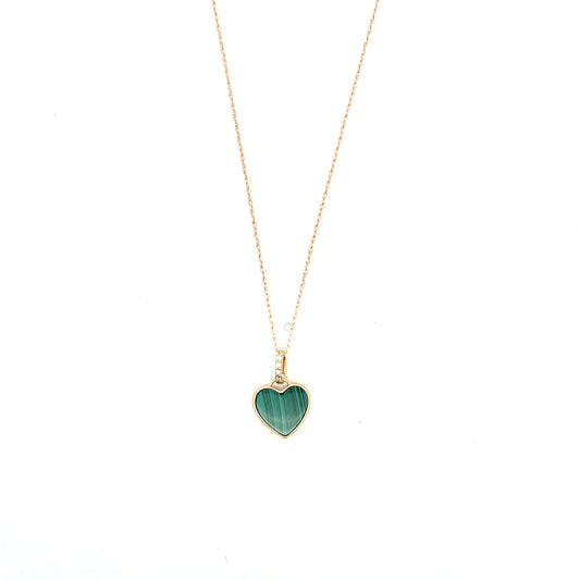 14K YG D-0.03CTW DIAMOND MALAQUITA HEART NECKLACE