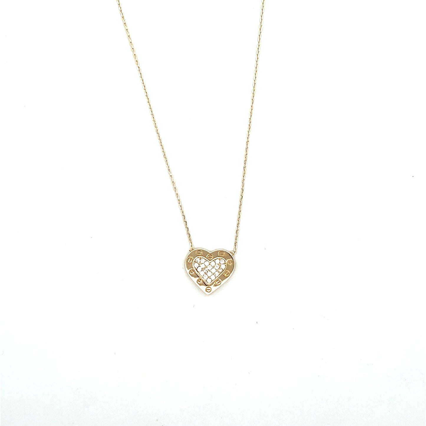10K YG HEART WITH CZ NECKLACE