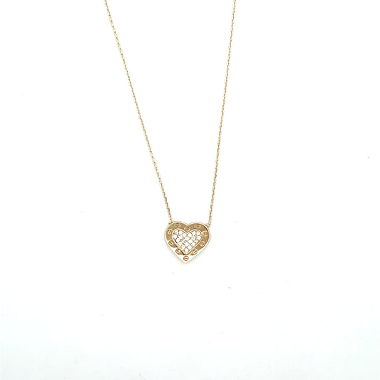 10K YG HEART WITH CZ NECKLACE