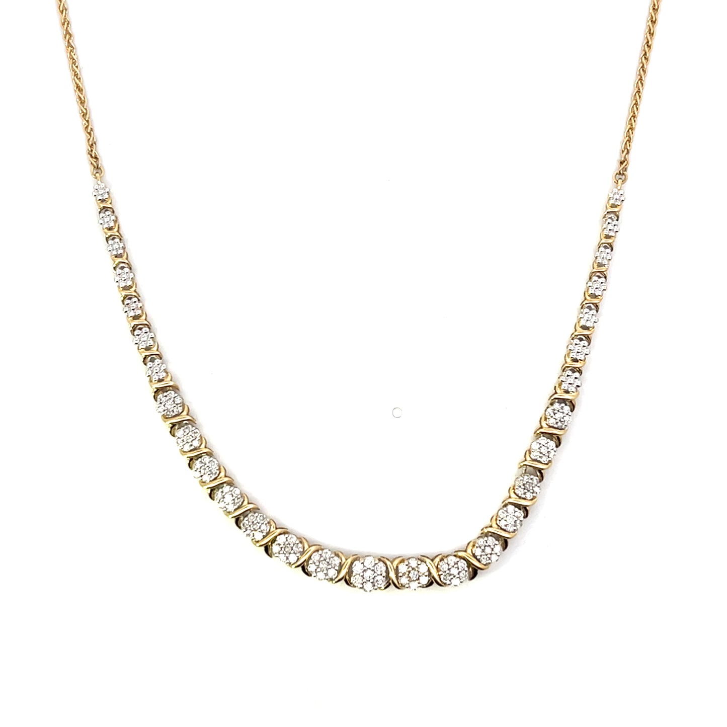 10K YG D-1CTW DIAMOND FLOWER WITH SEPARATOR NECKLACE