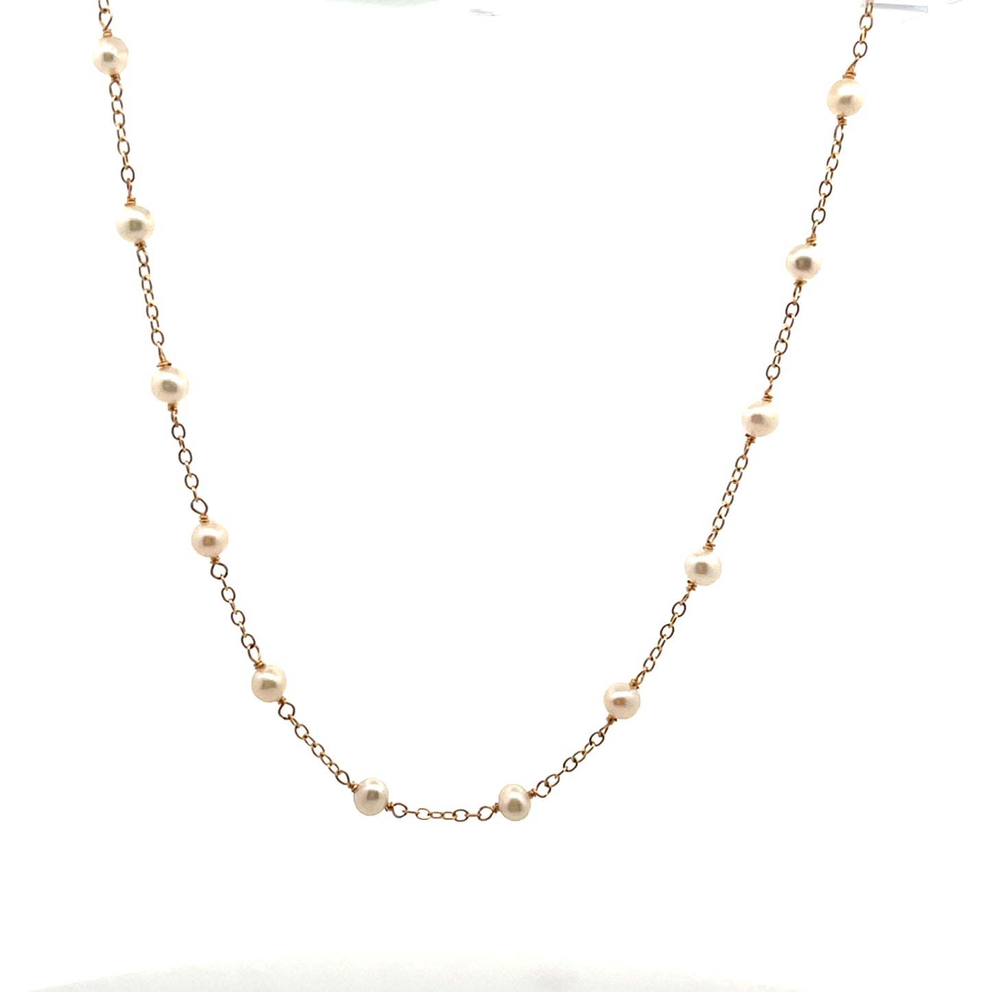 14K YG PEARL MINI BALL NECKLACE 17"