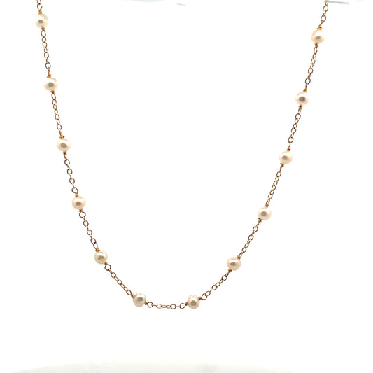 14K YG PEARL MINI BALL NECKLACE 17"