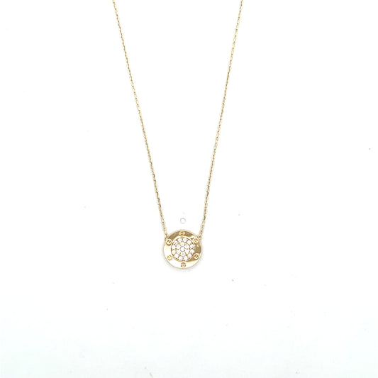 10K YG CIRCLE WITH CZ PAVE NECKLACE