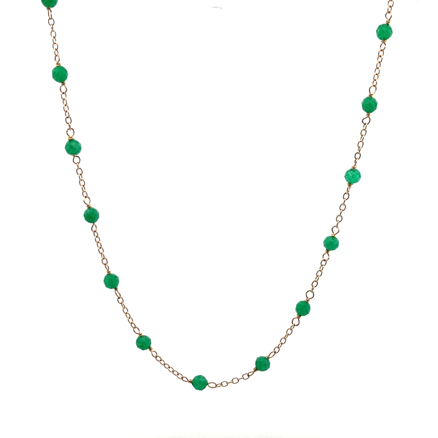 14K YG EMERALD MINI BALL NECKLACE 17"