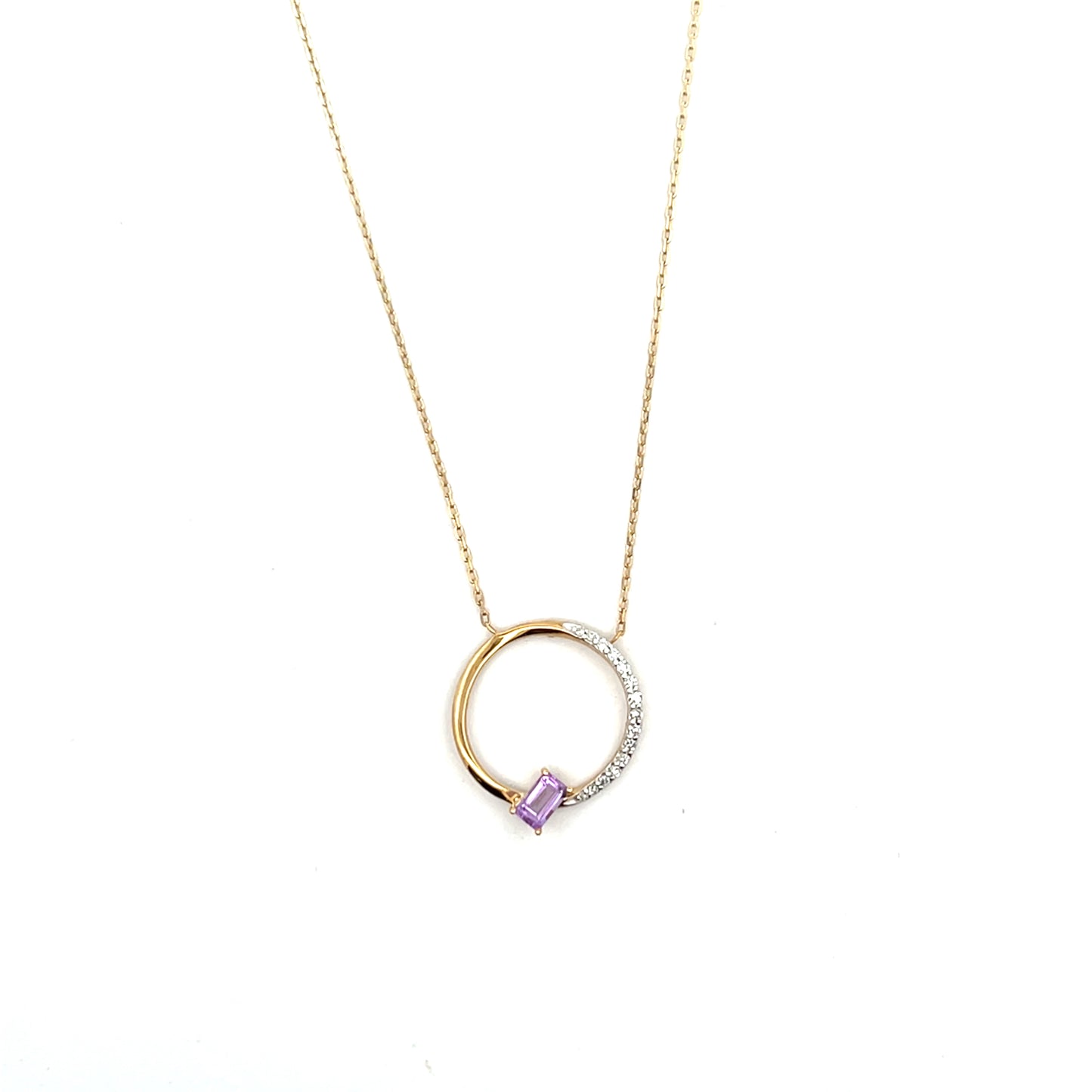 10K YG D-0.15CTW CIRCLE WITH AMETHYST AND DIAMOND NECKLACE