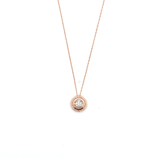10K RG D-0.25CTW ROUND DIAMOND PAVE WITH DIAMOND HALO NECKLACE