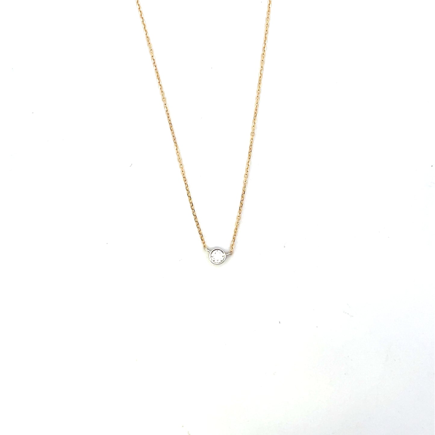 14K YG WG D-0.12CTW SOLITAIRE DIAMOND WITH BEZEL NECKLACE