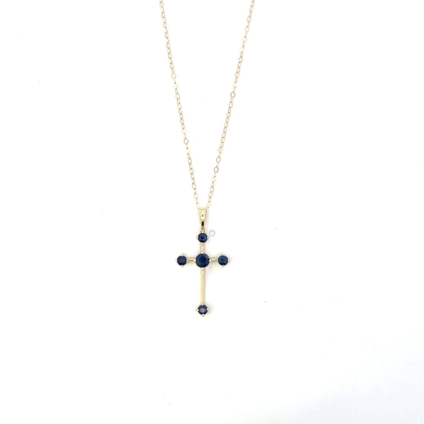 10K YG SAPPHIRE CROSS NECKLACE
