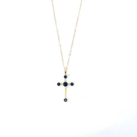 10K YG SAPPHIRE CROSS NECKLACE