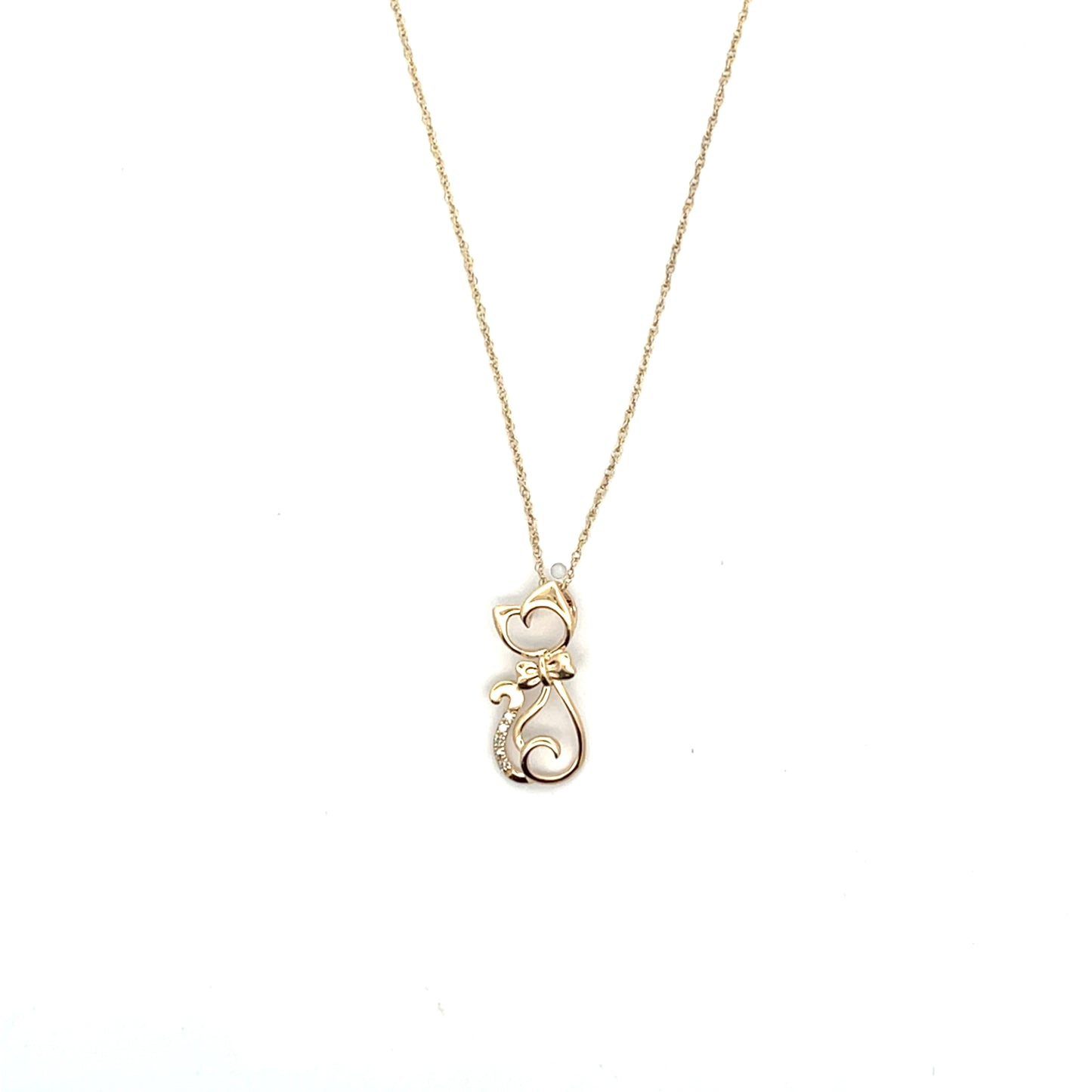 10K YG D-0.04CTW DIAMOND CAT NECKLACE