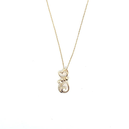 10K YG D-0.04CTW DIAMOND CAT NECKLACE