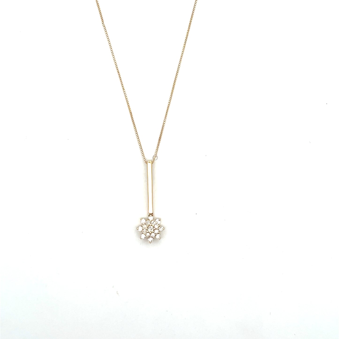 10K YG D-0.25CTW SOLID BAR WITH DIAMOND FLOWER NECKLACE