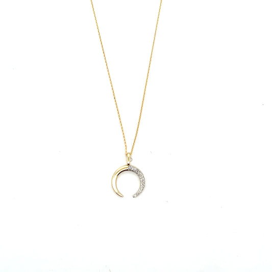 14K YG D-0.12CTW DIAMOND HORN NECKLACE