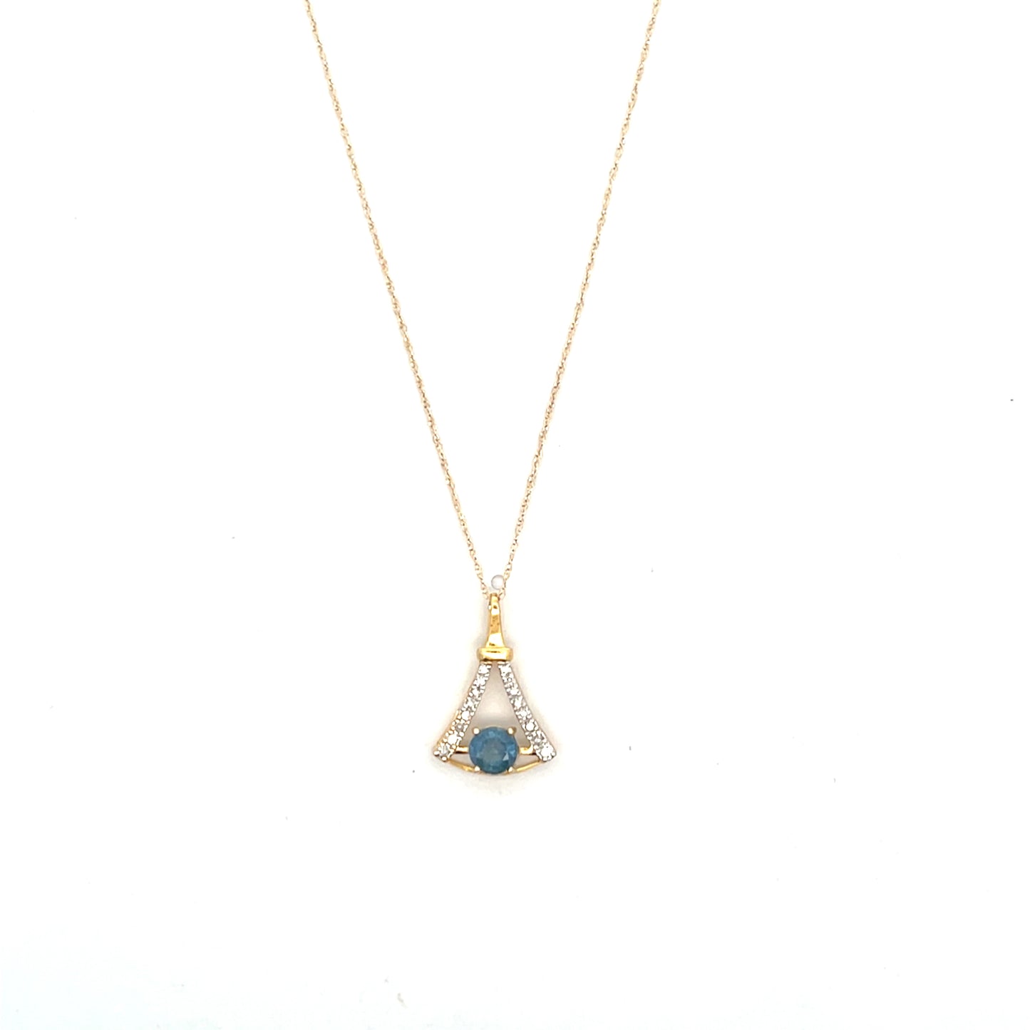 10K YG D-0.10CTW DIAMOND INVERTED V WITH SAPPHIRE SOLITAIRE NECKLACE
