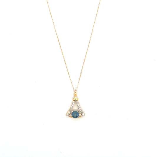 10K YG D-0.10CTW DIAMOND INVERTED V WITH SAPPHIRE SOLITAIRE NECKLACE