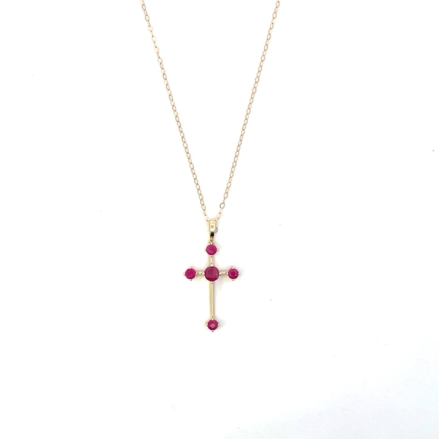 10K YG RUBY CROSS NECKLACE