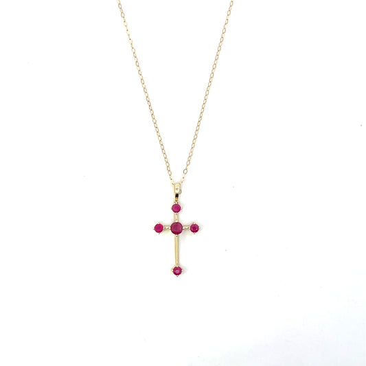 10K YG RUBY CROSS NECKLACE