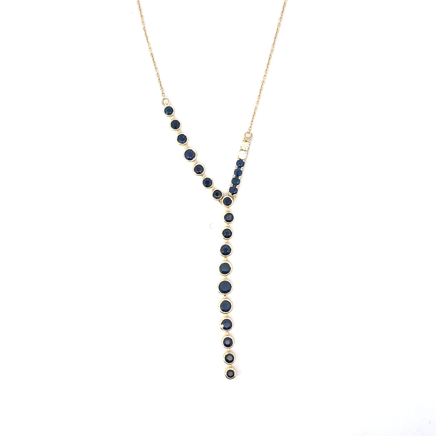10KYG 2CT SAPPHIRE D-0.10CTW DIAMOND LARIAT NECKLACE