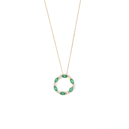 10K YG D-0.10CTW CIRCLE OF LIFE EMERALD AND DIAMOND ACCENT