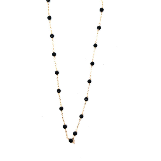 14K YG ONYX MINI BALL NECKLACE 17"
