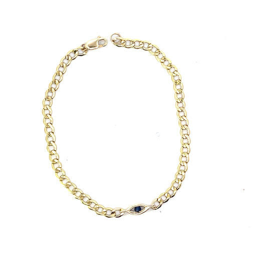 10K YG CUBAN CHAIN WITH SAPPHIRE EYE 7"