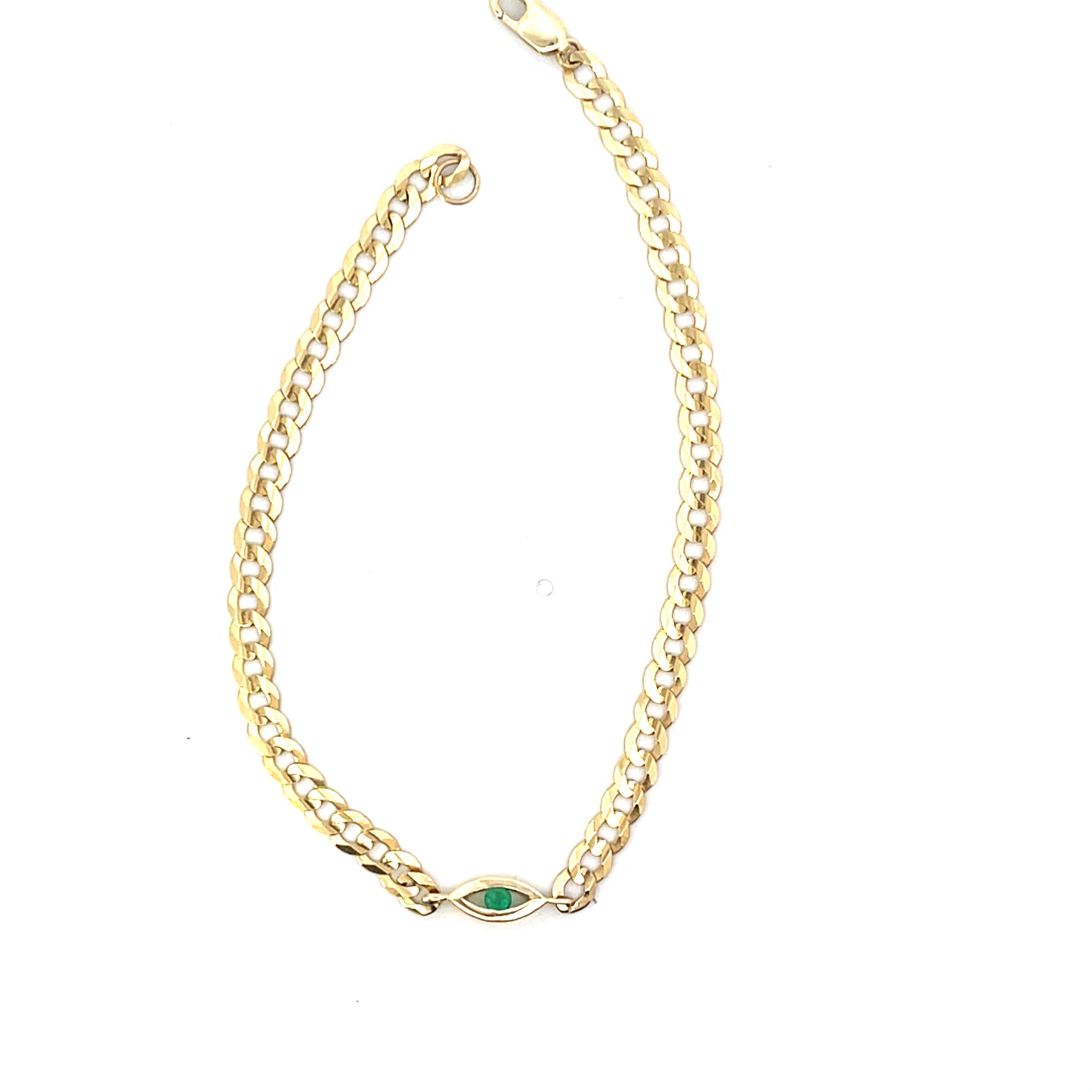 10K YG CUBAN CHAIN WITH EMERALD EYE 7"