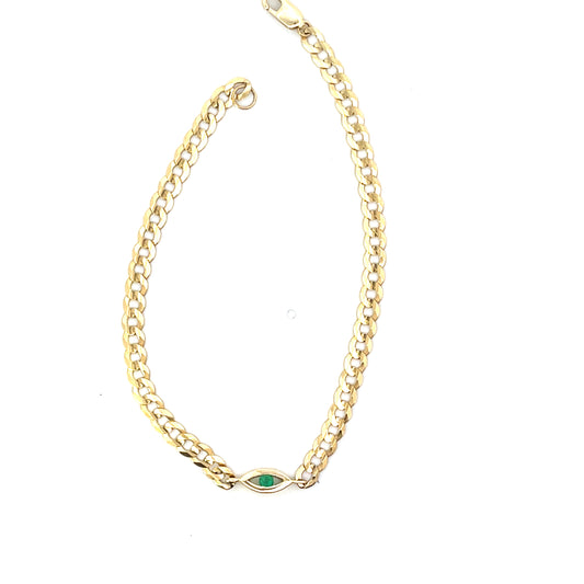 10K YG CUBAN CHAIN WITH EMERALD EYE 7"
