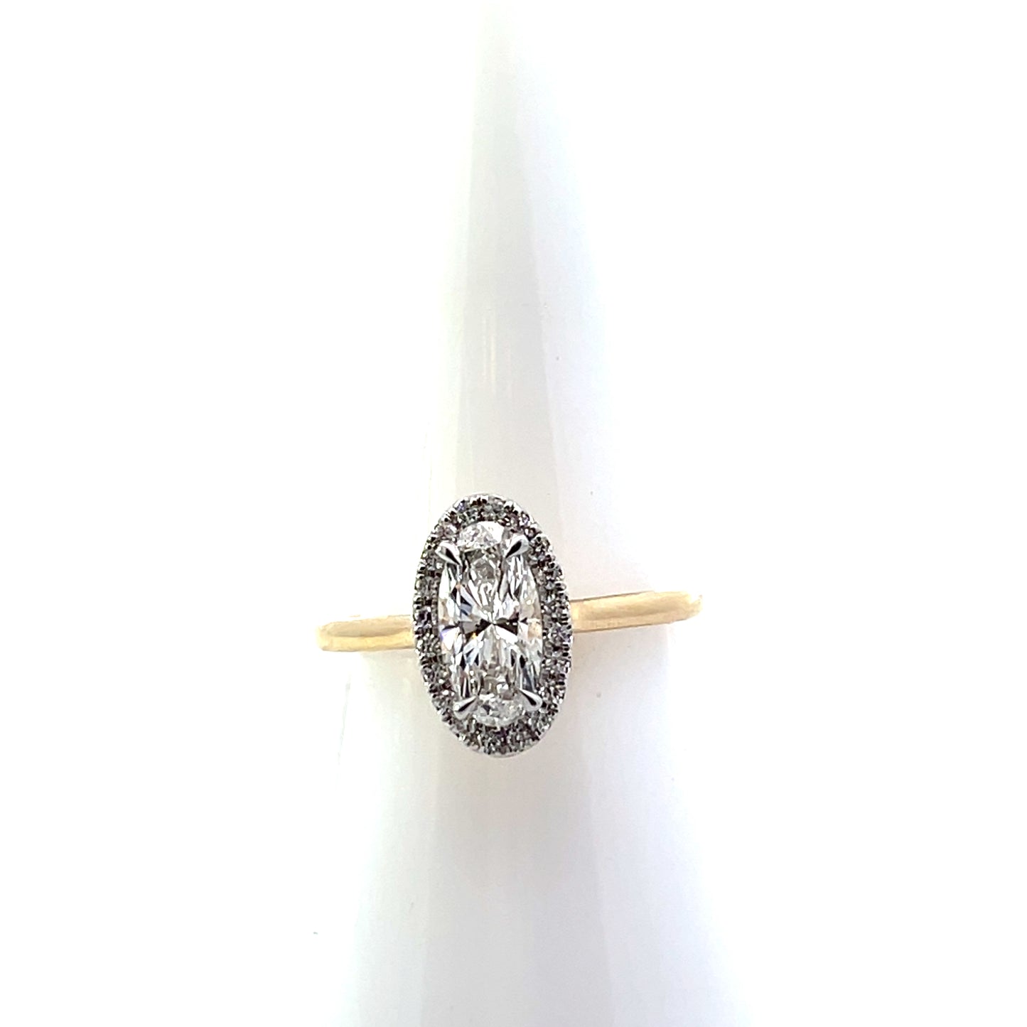 14K YG D-1.17CTW 1.05CT LAB DIAMOND LGD MOVAL WITH HALO ENGAGEMENT RING