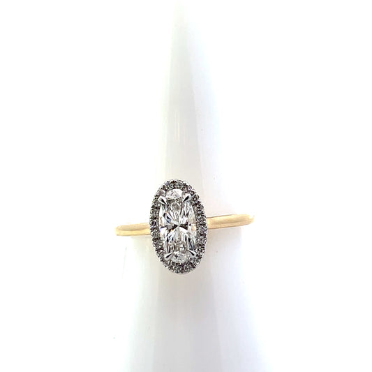 14K YG D-1.17CTW 1.05CT LAB DIAMOND LGD MOVAL WITH HALO ENGAGEMENT RING