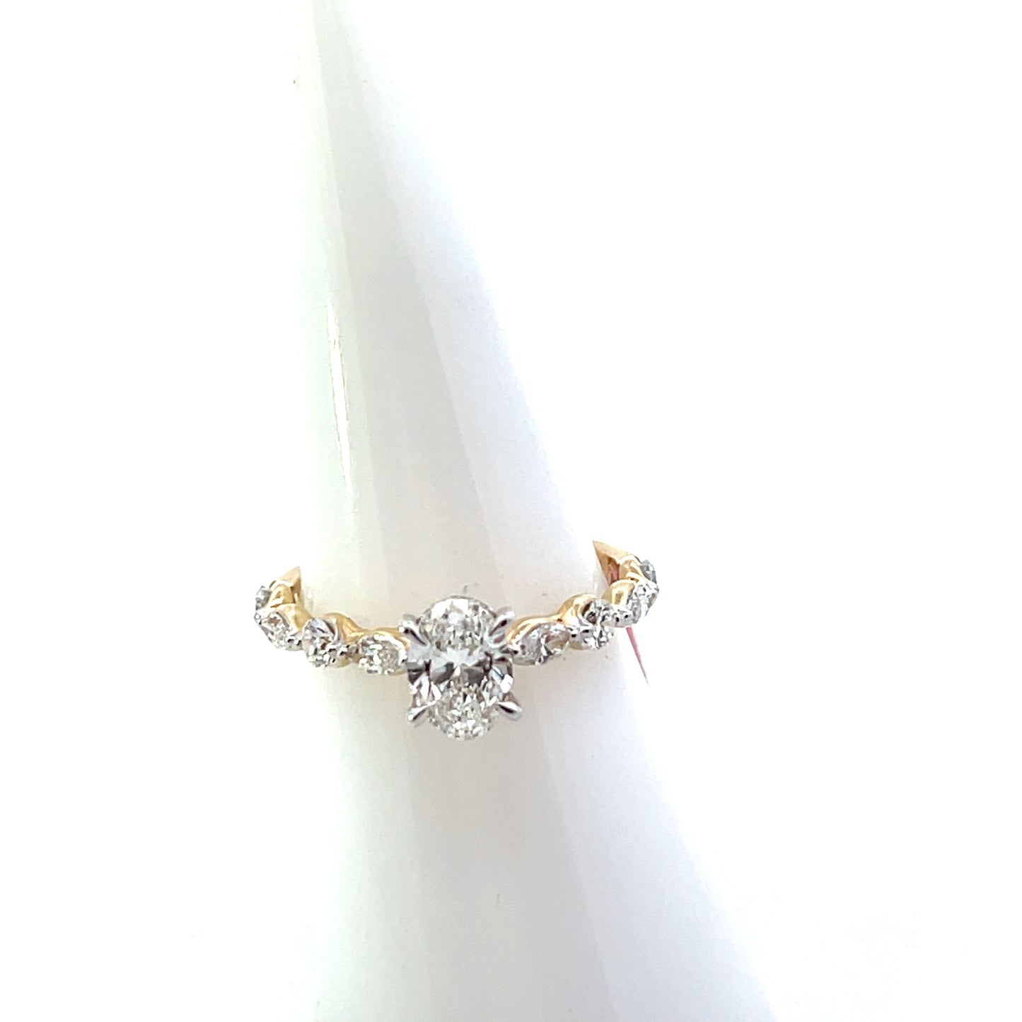 14K YG D-1.35CTW 0.72CT LAB DIAMOND OVAL WITH MULTISHAPE BAND ENGAGEMENT RING