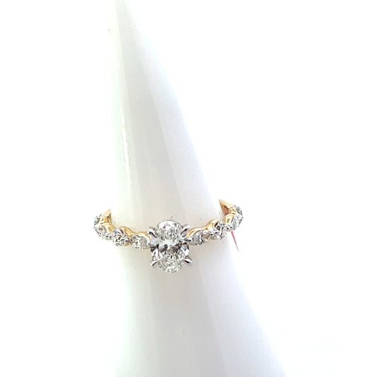 14K YG D-1.35CTW 0.72CT LAB DIAMOND OVAL WITH MULTISHAPE BAND ENGAGEMENT RING