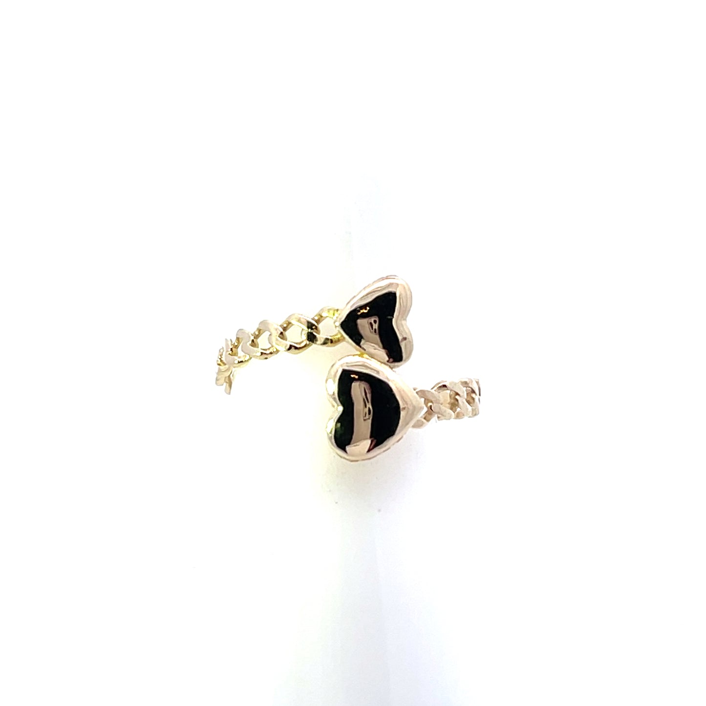 10K YG SOLID 2 HEART OPEN RING WITH CUBAN BAND RING