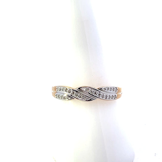 10K YG D-0.10CTW DIAMOND BRAIDED RING BAND