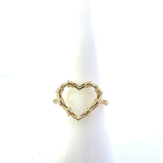 10K YG SOLID BIG HOLLOW HEART RING