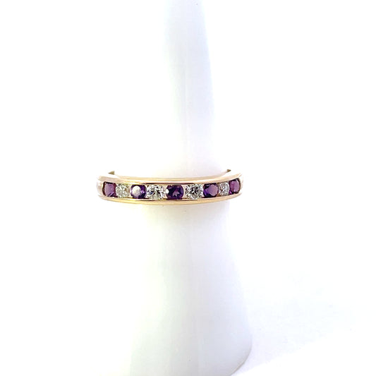 10K YG D-0.15CTW DIAMOND AND AMETHYST WITH BEZEL BAND