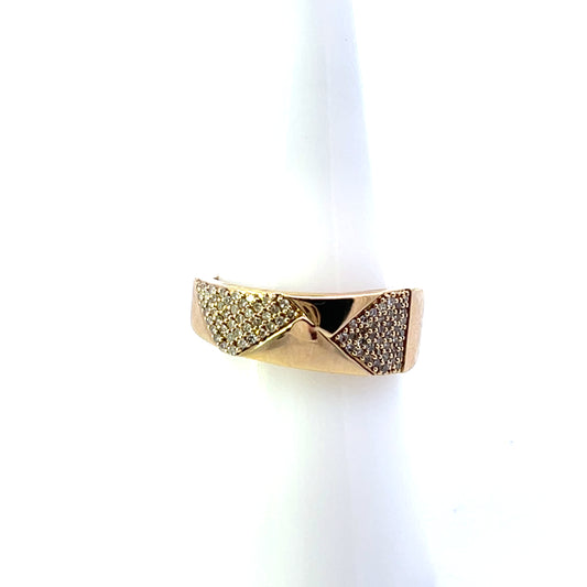 14K YG D-0.24CTW SOLID AND TRIANGLE PAVE RING