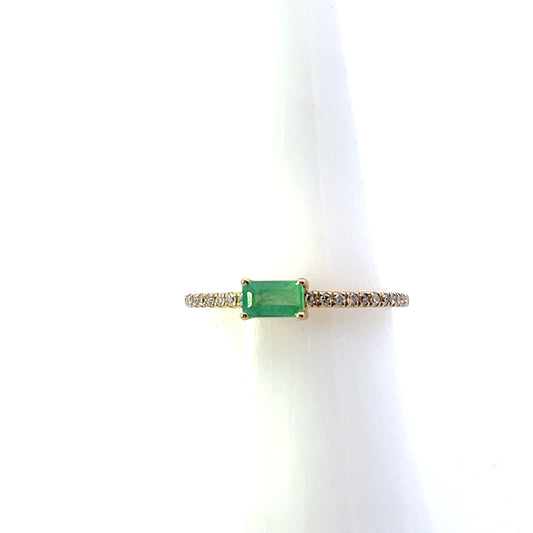10K YG D-0.15CTW EMERALD BAGUETTE WITH DIAMOND RING BAND