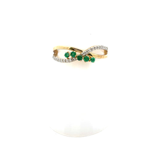 10K YG D-0.15 CROSS EMERALD AND DIAMOND RING