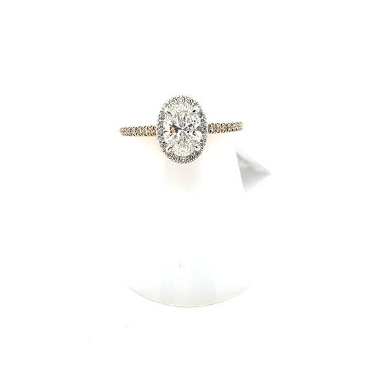 14K YG LGD-TC1.30/CT1.05 OVAL SOLITAIRE WITH HALO LAB DIAMOND ENGAGEMENT RING