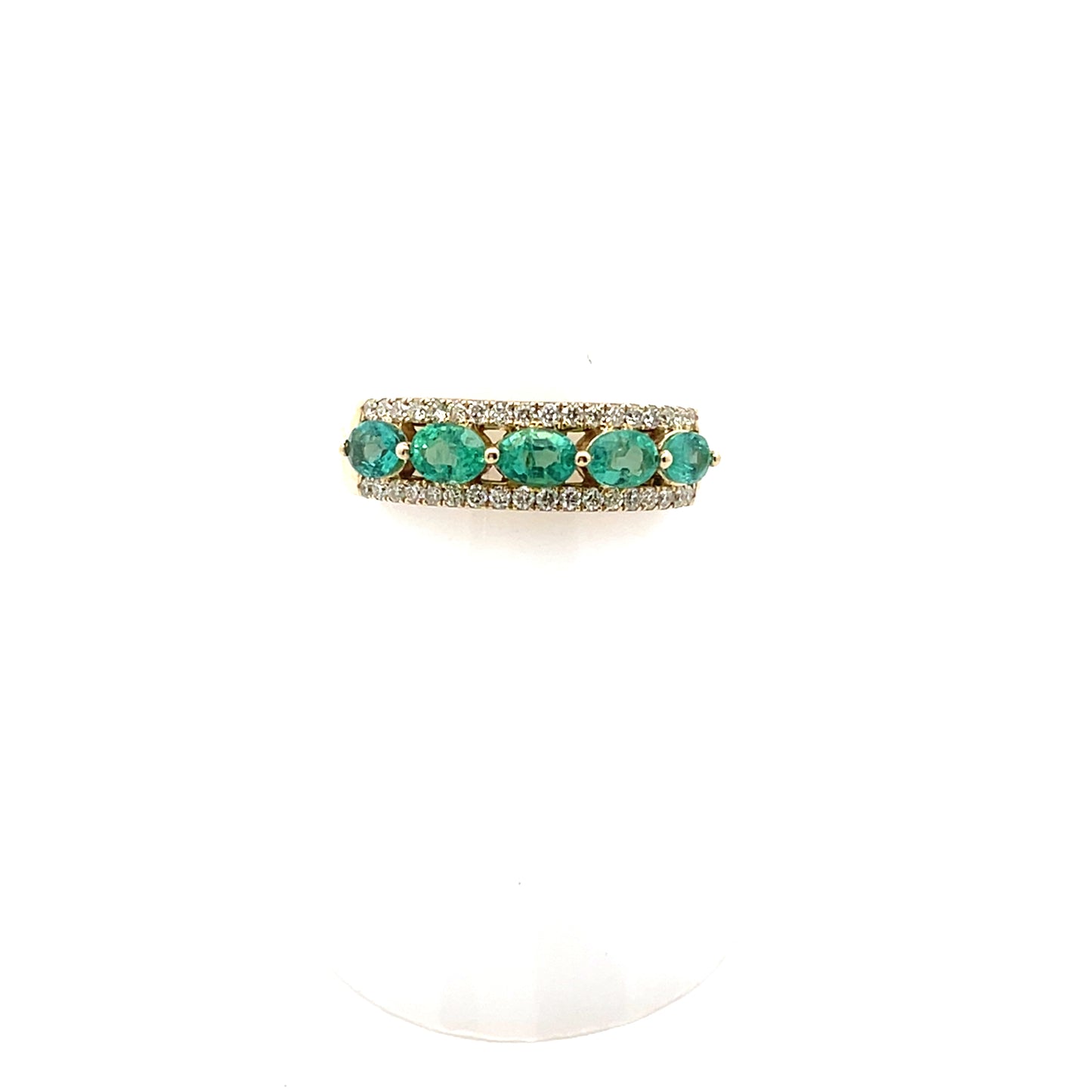 10K YG D-0.03CTW/EM-1CTW 5 OVAL EMERALD AND DIAMOND CIGARETTE RING #6