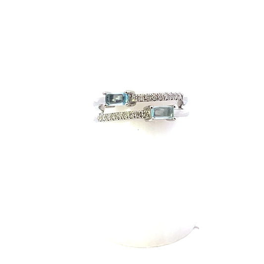 10K WG D-0.15CTW 2 ROW DIAMOND AND AQUAMARINE RING