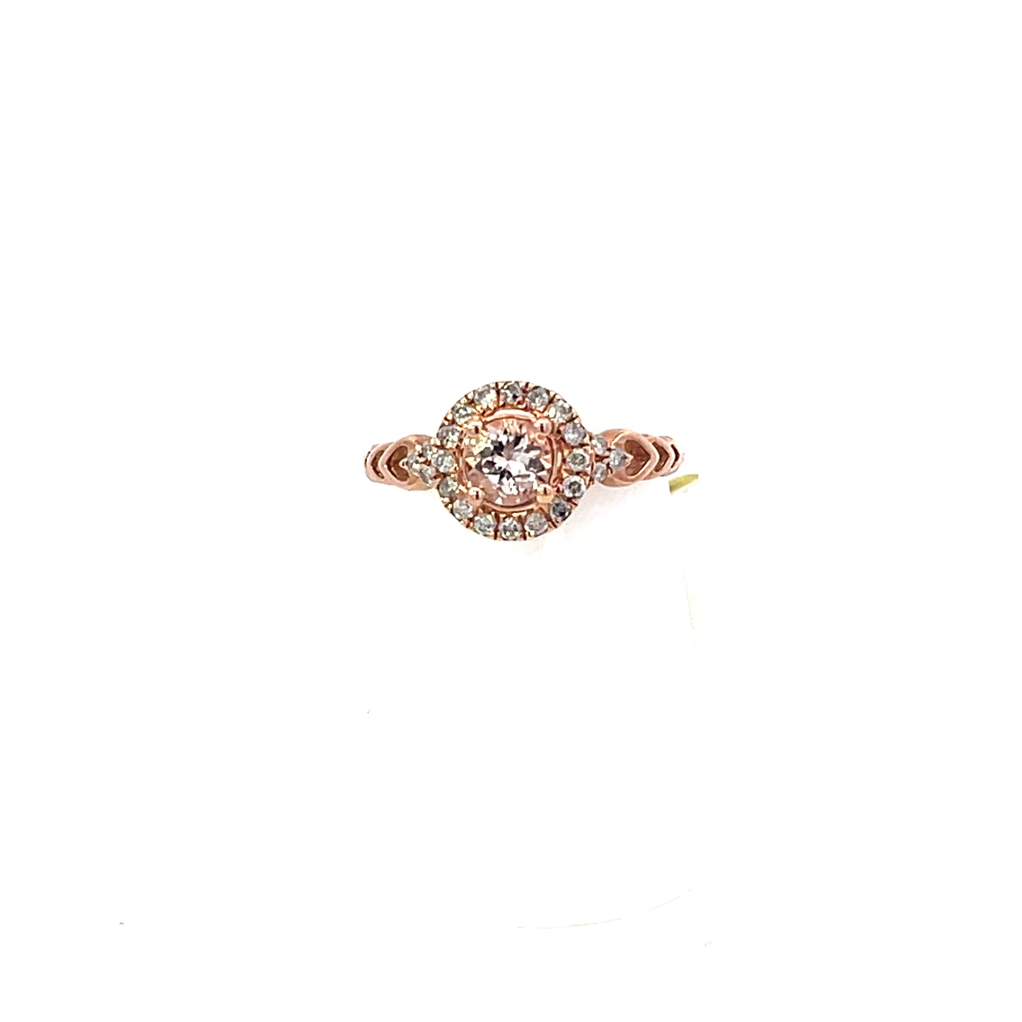 14K YG D-0.65CTW ROUND WITH HALO MORGANITE RING