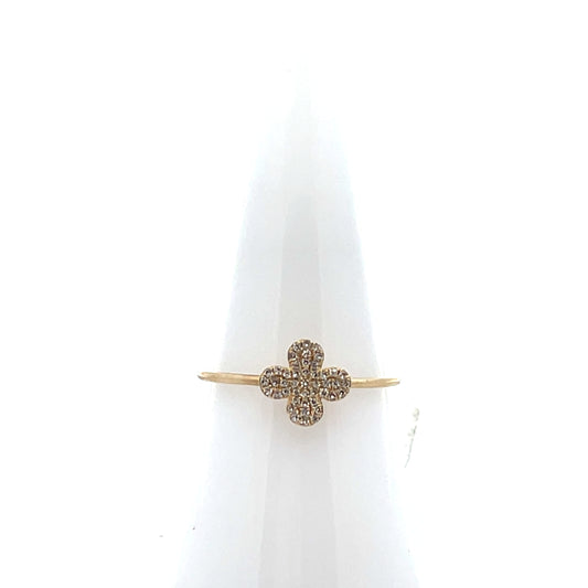 10K YG D-0.10CTW DIAMOND PAVE CLOVER RING