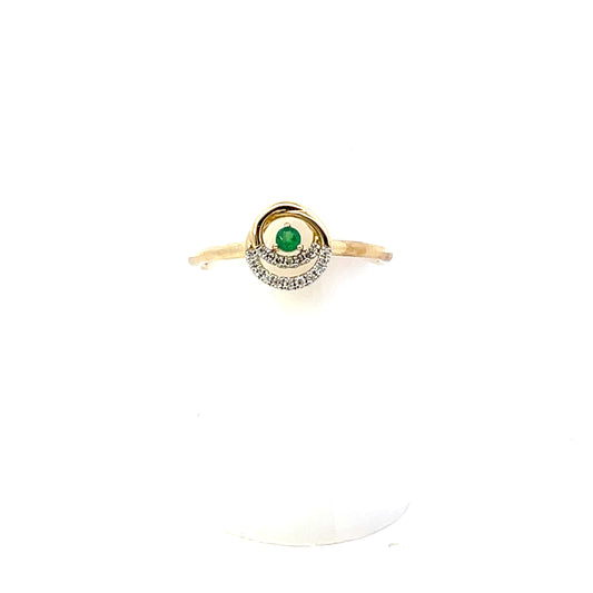 10K YG D-0.07CTW SINGLE EMERALD WITH DOUBLE CIRCLE RING