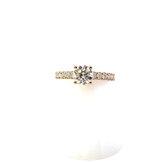 14K YG LGD-1.50CTW ROUND LAB GROW DIAMOND SOLITAIRE WITH PAVE BAND ENGAGEMENT RING