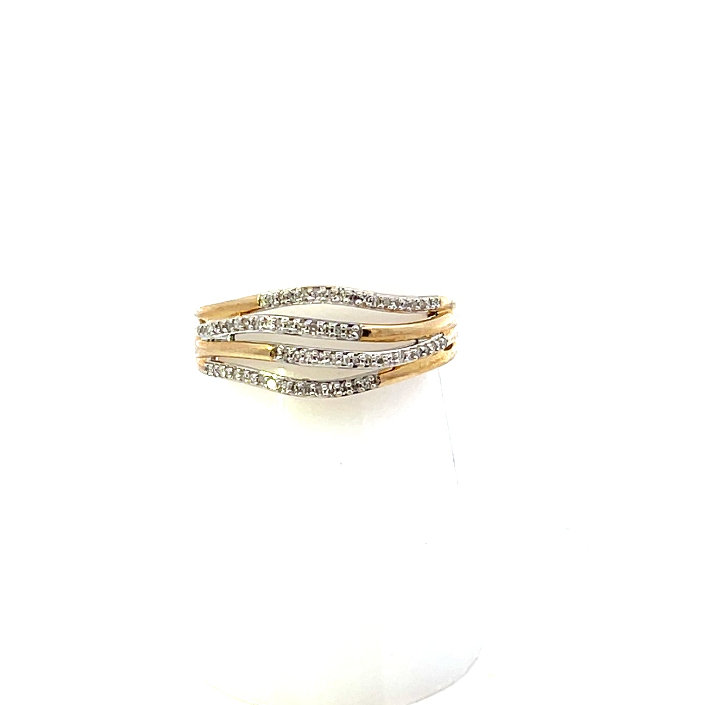 10K YG D-0.25CTW WAVY SOLID AND DIAMOND RING