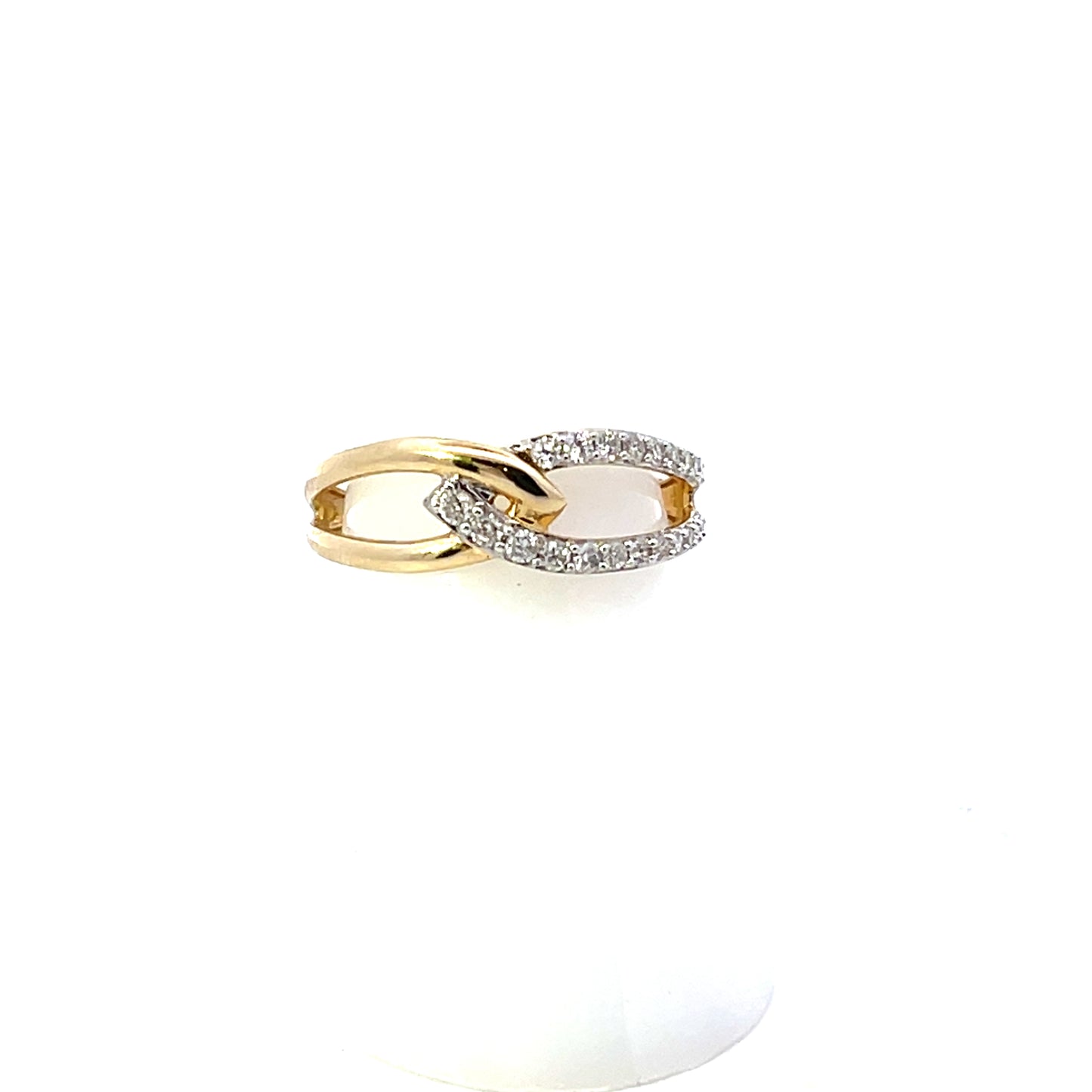 10K YG D-0.25CTW HALF DIAMOND AND SOLID LINK CHAIN RING