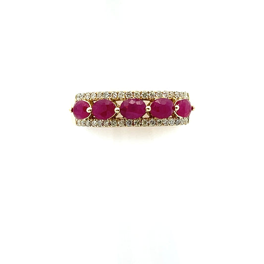 10K YG D-0.03CTW/S-1CTW 5 OVAL RUBY AND DIAMOND CIGARETTE RING #6