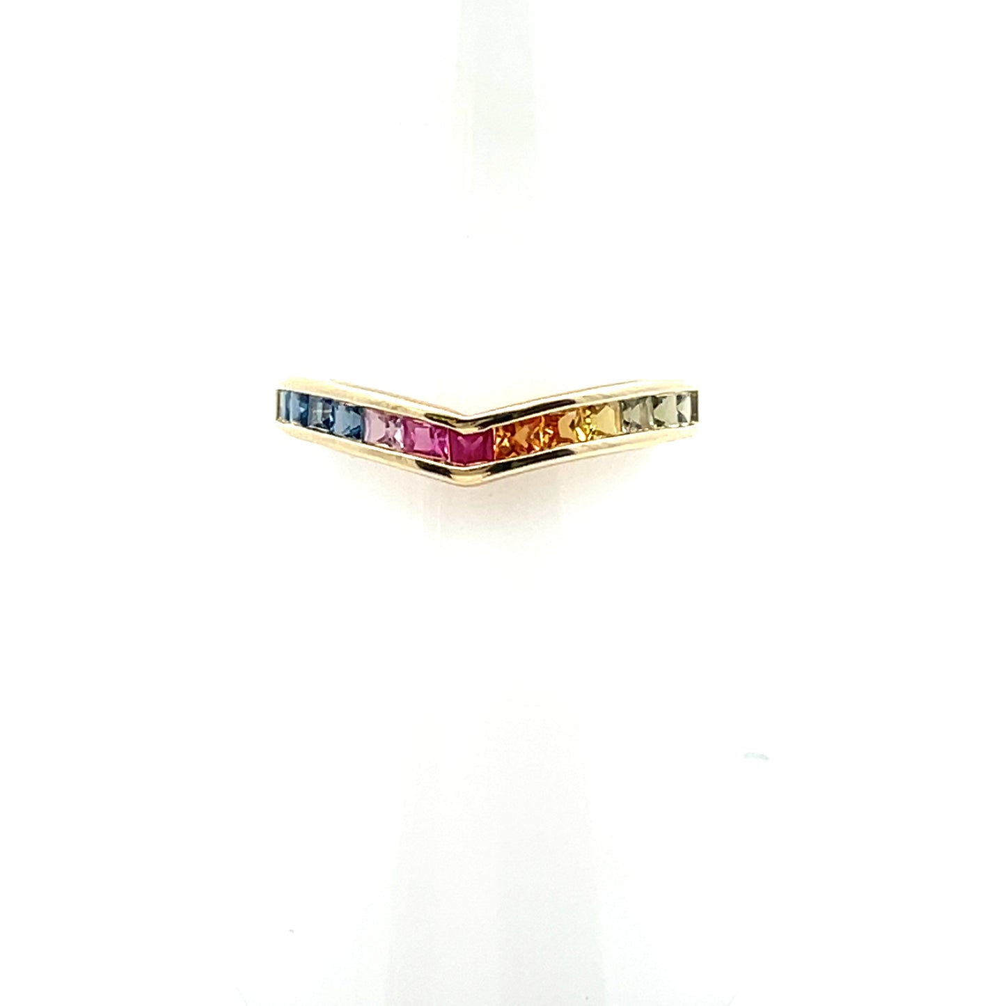 10K YG VSHAPE MULTICOLOR SAPPHIRE RING