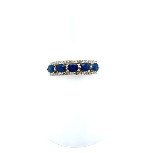 10K YG D-0.03CTW/S-1CTW 5 OVAL SAPPHIRE AND DIAMOND CIGARETTE RING #6